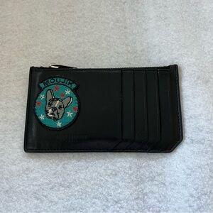 SAINT LAURENT Moujik French Bulldog Fragment Card Holder Black Leather